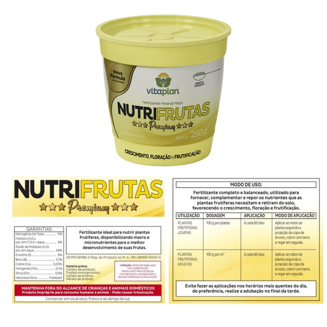 Imagem das Recomendações de Uso do Nutrifrutas da Vitaplan da AgroJardim